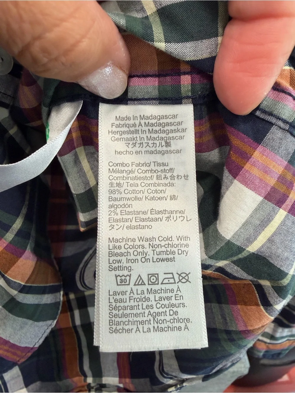 J. Crew Navy Green Orange Plaid Button-Down Shirt